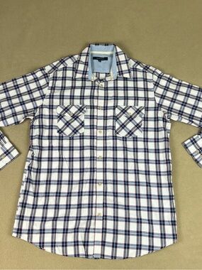 Double Pump Button Down Shirt, White Plaid. Cotton, Polyester. Men's Sz XL